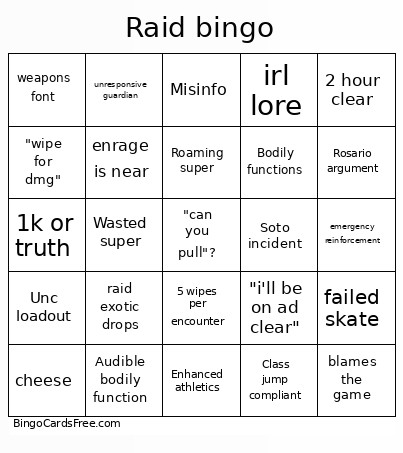 Riad Bingo Card