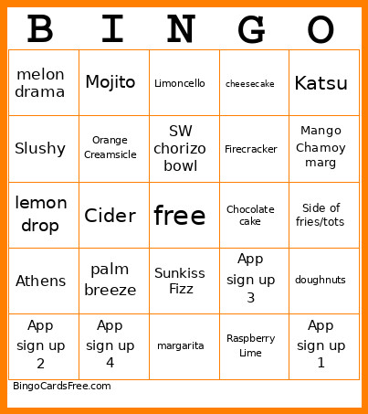 Rice Bowl LTO Server Bingo Card