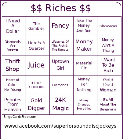$$ Riches $$ Bingo Card