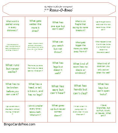 RIDDLE-O- Bingo Card