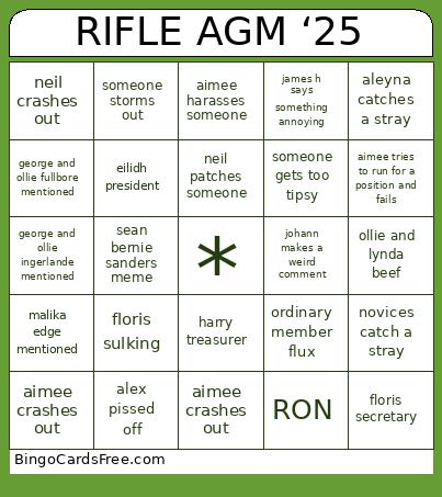 RIFLE AGM ‘25 Bingo Card
