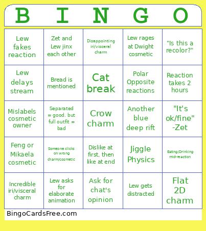 Rift Reaction Bingo Card