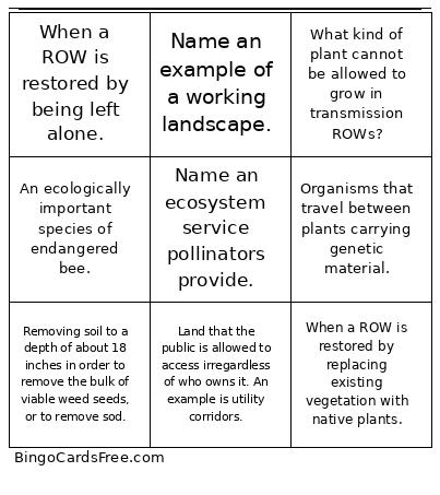 Right Of Way Bingo Card