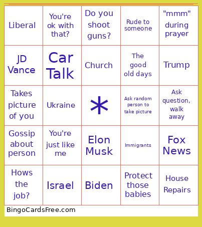 Right Wing Family Visit Bingo