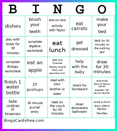 Rilee Bingo Card