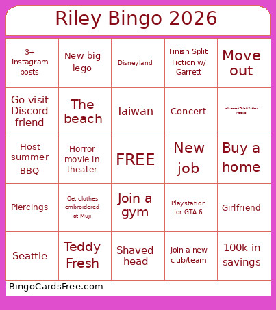 Riley 2026 Bingo Card