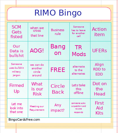 RIMO Bingo Card
