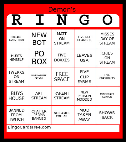 Ringo Bingo Card