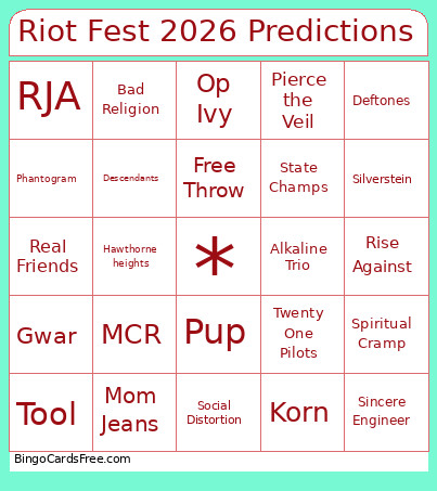 Riot Fest 2026 Predictions Bingo Card