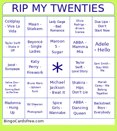 RIP MY TWENTIES Bingo Card
