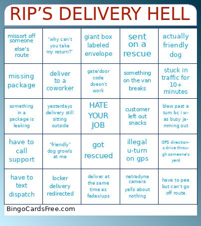 RIP’S DELIVERY HELL Bingo