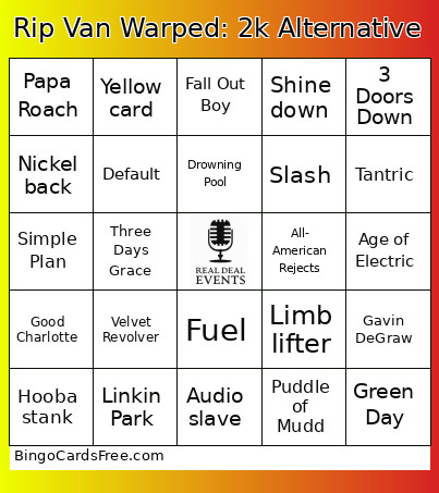 Rip Van Warped: 2k Alternative Bingo Card