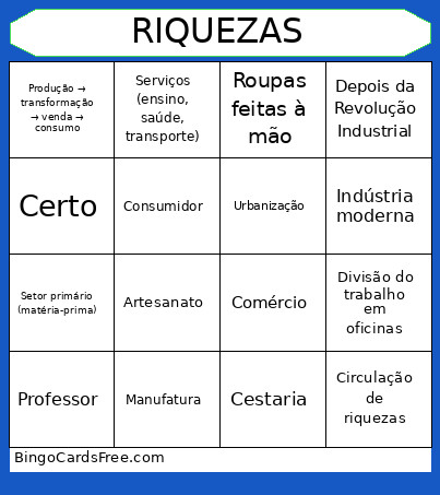 RIQUEZAS Bingo Card