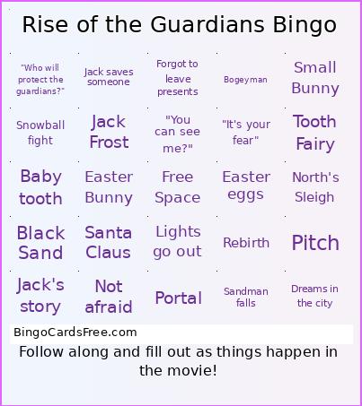 Rise of the Guardians Bingo
