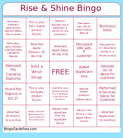 Rise & Shine Bingo Card