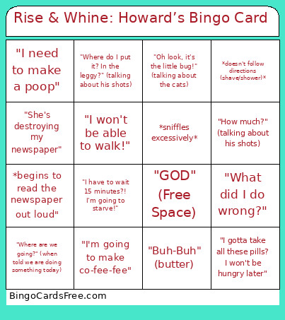 Rise & Whine: Howard’s Bingo Card