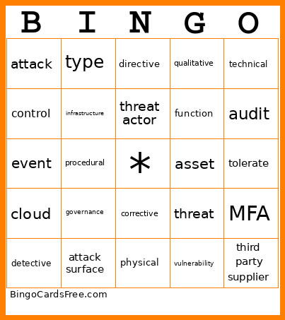 Risks Bingo Card