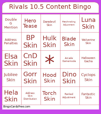 Rivals 10.5 Content Bingo Card