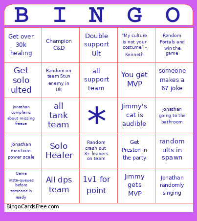 Rivals Bingo Card