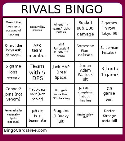 Rivals Bingo Card