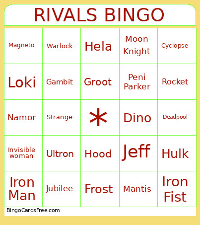 RIVALS Bingo Card