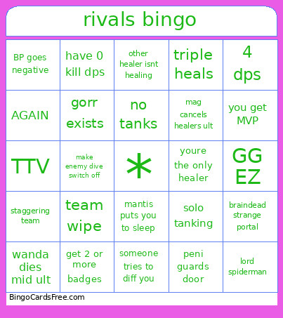 Rivals Bingo Card