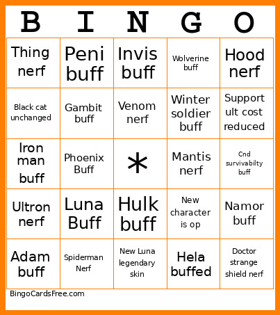 Rivals Patch Notes Bingo Card