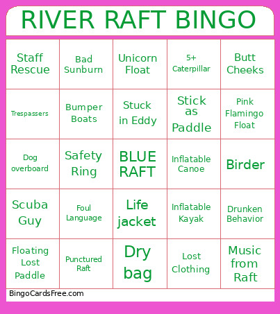 RIVER RAFT Bingo Card