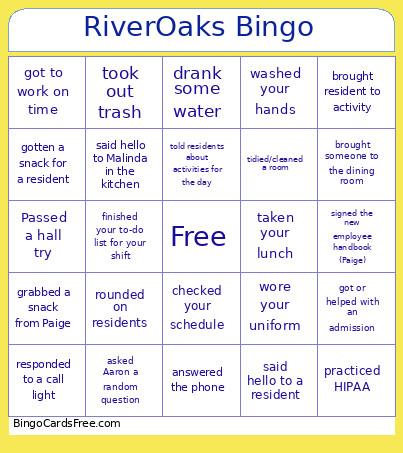 RiverOaks Bingo Card