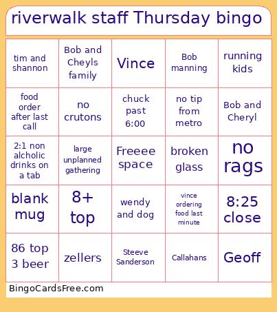 riverwalk staff Thursday bingo