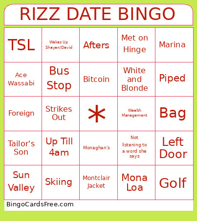 Rizz Date Bingo Card