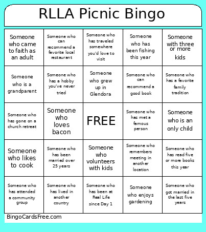 RLLA Picnic Bingo Card