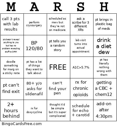 RMA Bingo Card