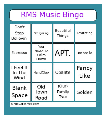 RMS Music Bingo Card