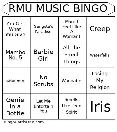 RMU MUSIC BINGO