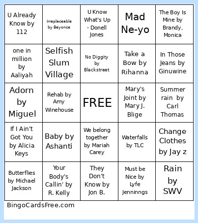 RNB Bingo Card
