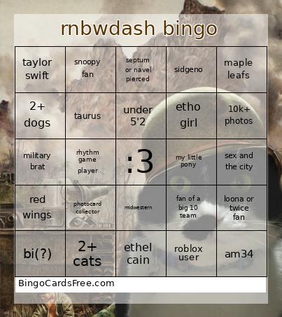 Rnbwdash Bingo Card