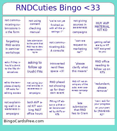 RND KITs Bingo Cards Free Pdf Printable Game, Title: RNDCuties Bingo <33