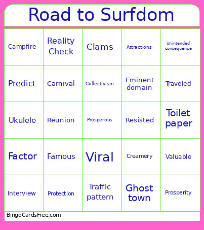 Road To Surfdom Bingo Card