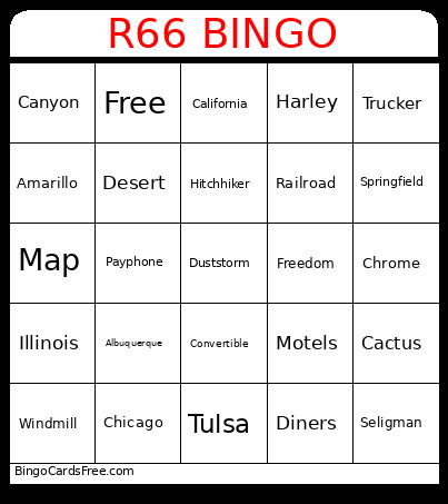 Road Trip Bingo Card