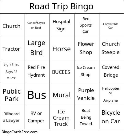 ROAD TRIP BINGO