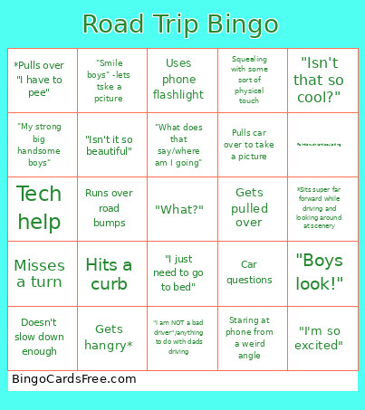 Road Trip Bingo Card