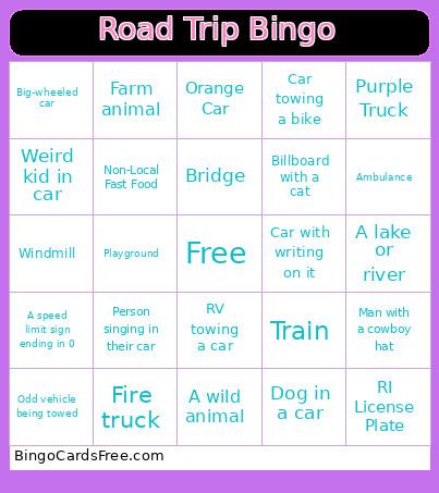 Road Trip Bingo Card