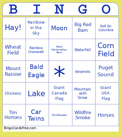 Road Trip Bingo Card