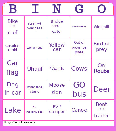 Road Trip Bingo Card 2