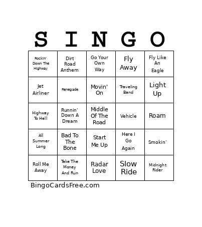 Road Trip V01 Bingo Card