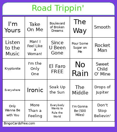 Road Trippin' Bingo Card
