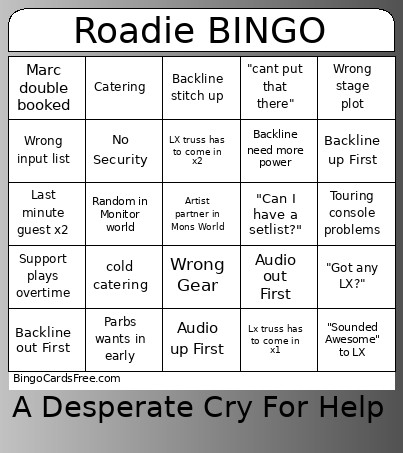 Roadie 2026 Bingo Card