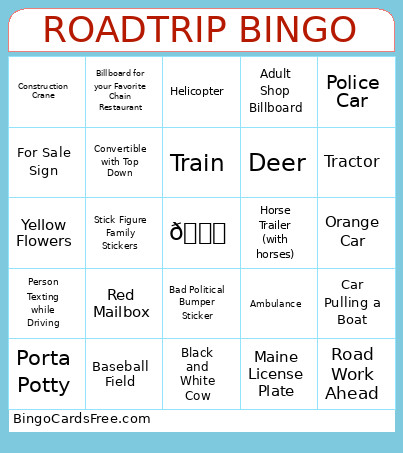 ROADTRIP Bingo Card