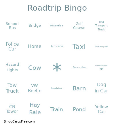 Roadtrip Bingo Card